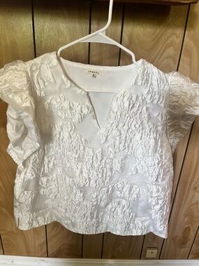 White Textured Short Sleeve Top